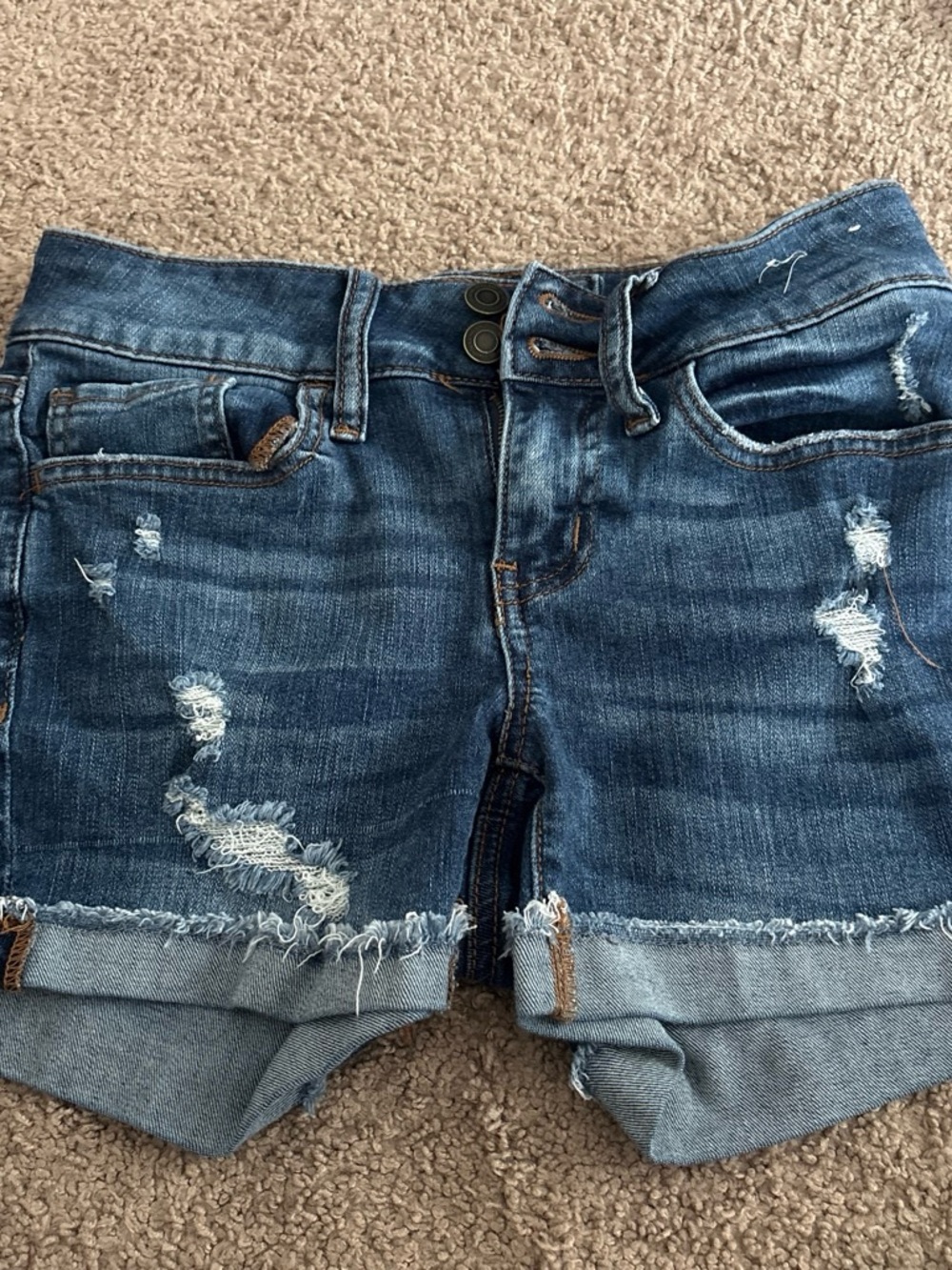 Denim Distressed Roll-Cuff Women’s Shorts - Blue